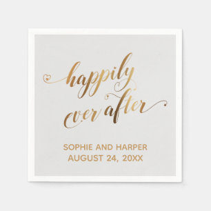Serviette En Papier Gold et Grey Heureux Jamais Après, Script de Coeur