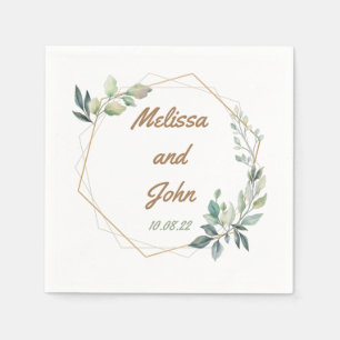 Serviette En Papier Gold et Mariage vert personnalisés