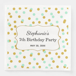 Serviette En Papier Gold et Mint Green Confetti fête d'anniversaire