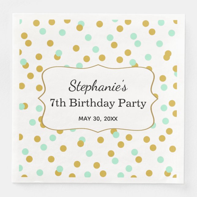 Serviette En Papier Gold et Mint Green Confetti fête d'anniversaire (Devant)