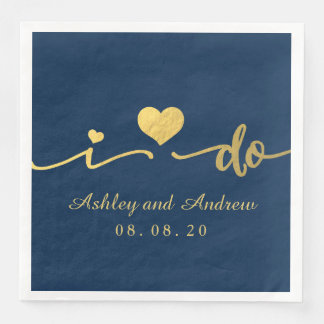 Serviette En Papier Gold et Navy Blue I Do | Mariage