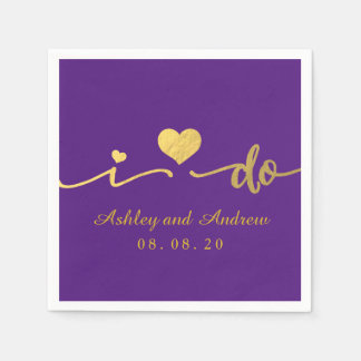 Serviette En Papier Gold et Purple I Do | Papier mariage Napkin