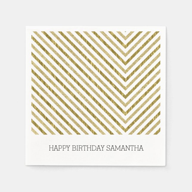 Serviette En Papier Gold et White Chic Chevron Personnalisé (Devant)