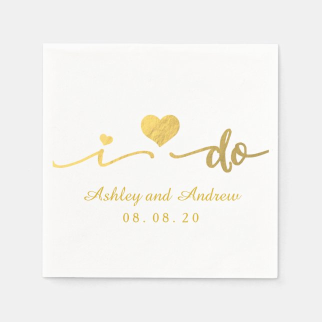 Serviette En Papier Gold et White I Do | Papier mariage Napkin (Devant)