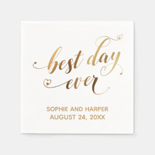 Serviette En Papier Gold et White Meilleur Jour Jamais, Script de Coeu