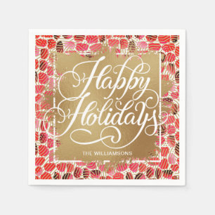 Serviette En Papier Gold Faux Foil Happy Holidays Berry