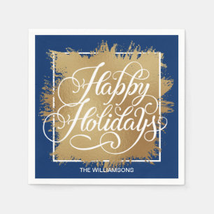 Serviette En Papier Gold Faux Foil Happy Holidays Blue