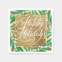 Gold Faux Foil Joyeuses Vacances Vertes Berries