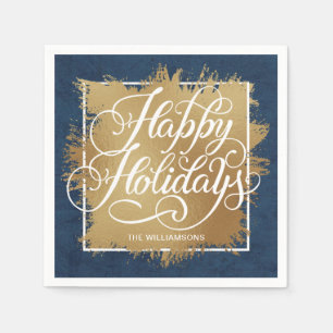 Serviette En Papier Gold Faux Foil Joyeux Vacances Denim Blue