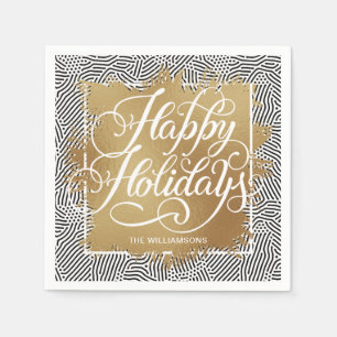 Serviette En Papier Gold Faux Foil Joyeux Vacances Moderne Noir