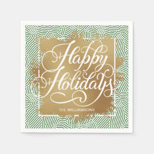 Serviette En Papier Gold Faux Foil Joyeux Vacances Moderne Vert