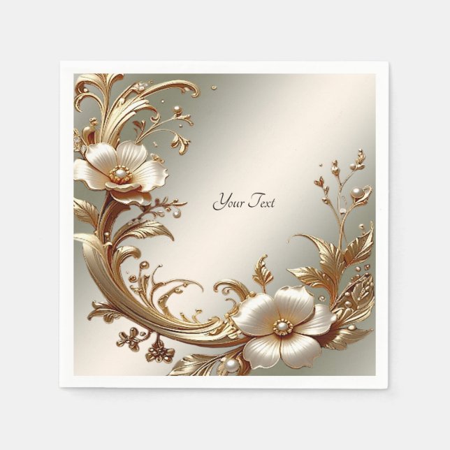 Serviette En Papier Gold Floral (Devant)