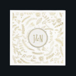 Serviette En Papier Gold Floral Feuille Rustic Wedding Réception<br><div class="desc">Serviettes De Réception De Mariage Rustiques Feuilles Florales D'Or. Customisez avec tout texte. Éléments correspondants disponibles.</div>