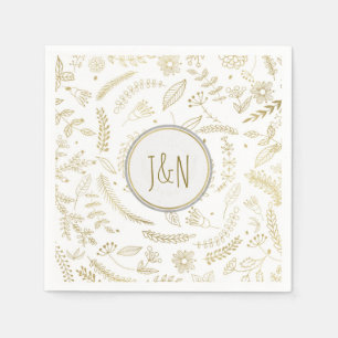 Serviette En Papier Gold Floral Feuille Rustic Wedding Réception