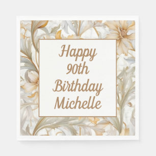 Serviette En Papier Gold Floral Joyeux 90e anniversaire