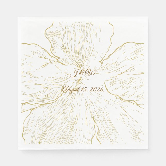 Serviette En Papier Gold Floral Line Art Botanical Wedding Luncheon (Devant)