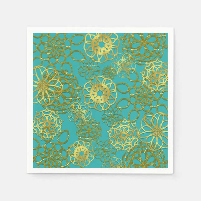 Serviette En Papier Gold Floral Mandalas Mariage Fête des mariées (Devant)