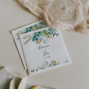 Serviette En Papier Gold Floral Tropical Greenery Mariage Napkin