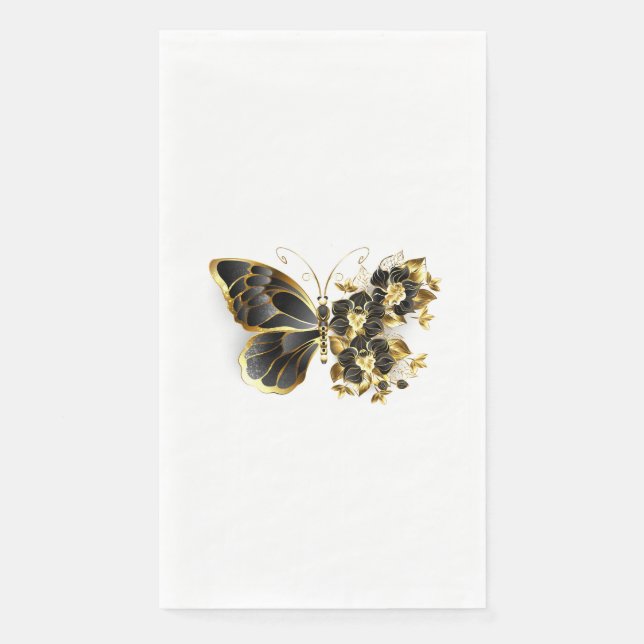 Serviette En Papier Gold flower Butterfly with Black Orchid (Devant)
