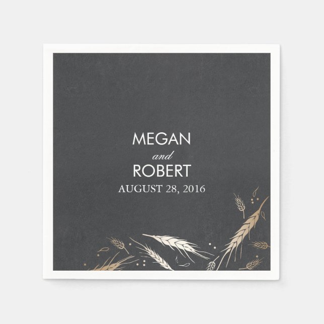 Serviette En Papier Gold Foil Effet Chute Blé Chalkboard Rustique (Devant)