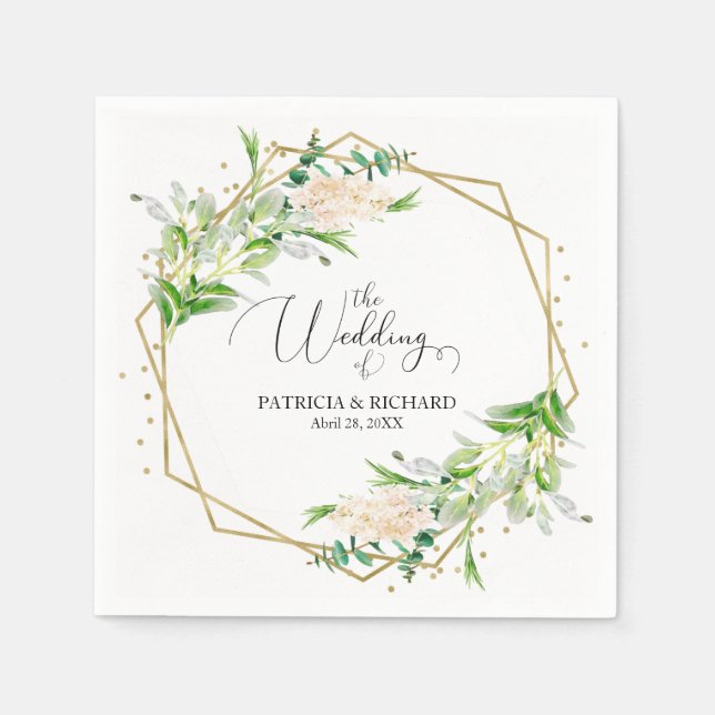Serviette En Papier Gold Foil Géométrique Verdure Mariage moderne (Devant)