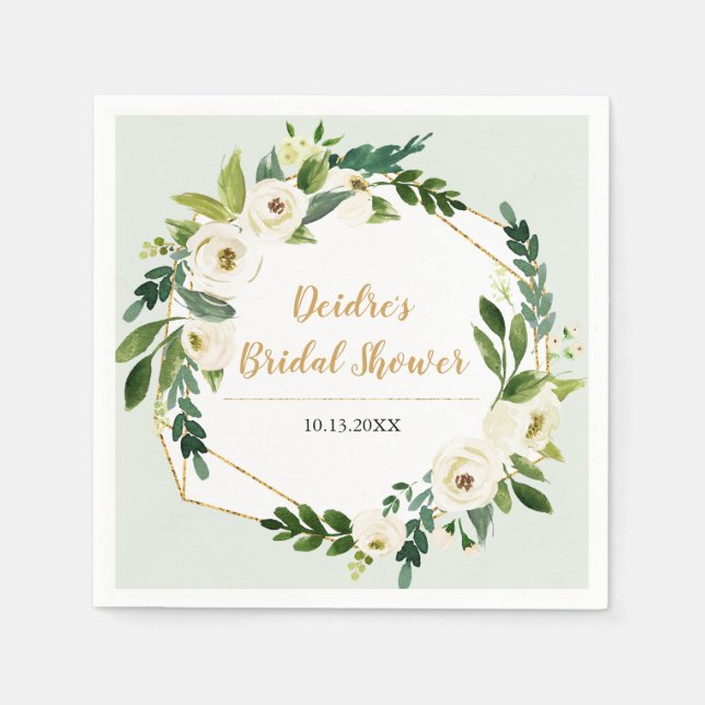 Serviette En Papier Gold Foil Look Cadre géométrique Floral (Devant)