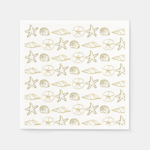 Serviette En Papier Gold Foil Look Sea Shells Chic Beach Elegant Blanc