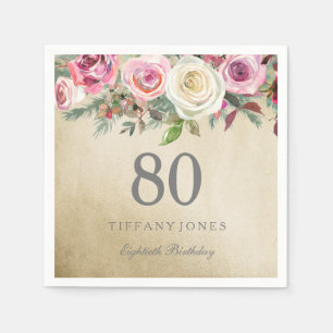 Serviette En Papier Gold Foil Rose rose blanche 80e anniversaire