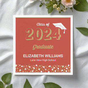 Serviette En Papier Gold Foil Script Confetti Graduation Party Rouge
