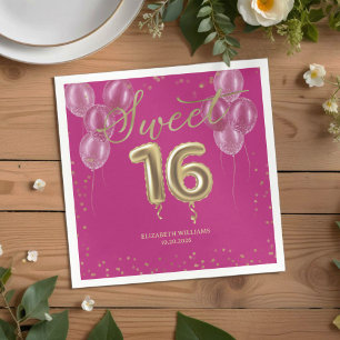 Serviette En Papier Gold Foil Sweet 16 Anniversaires Balloons Party Ho