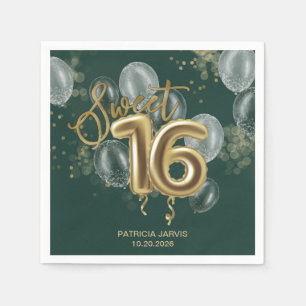 Serviette En Papier Gold Foil Sweet 16 ballons Anniversaires Emerald G