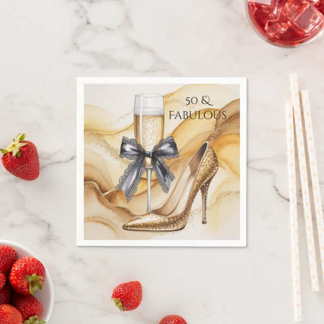 Serviette En Papier Gold Gitter High Heel 50 & Fabulous Birthday Party (En situation)