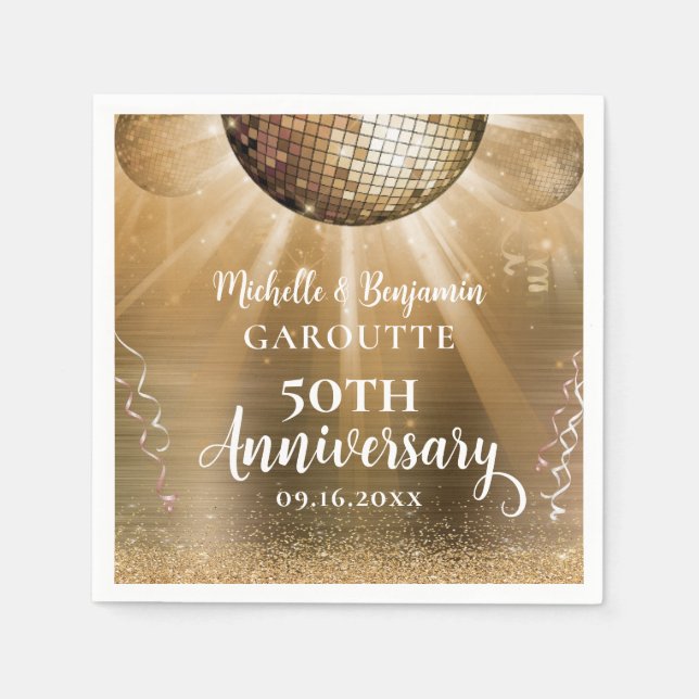 Serviette En Papier Gold Glam Disco Ball 50e anniversaire Mariage (Devant)