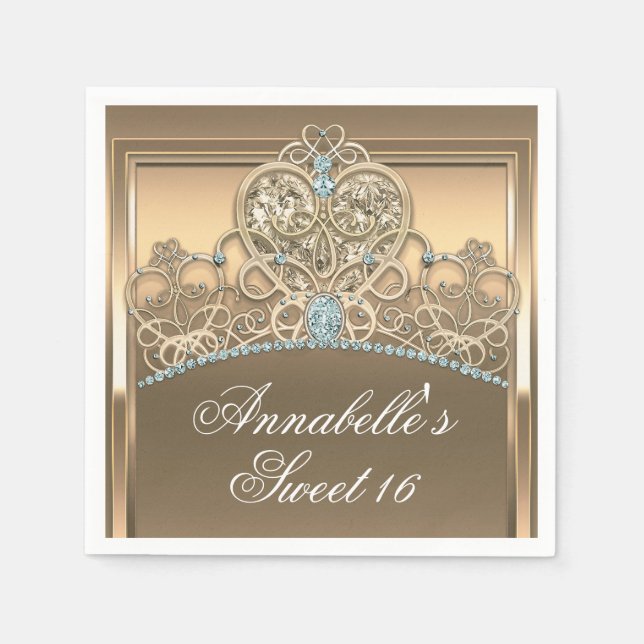 Serviette En Papier Gold Glam Princess Heart Tiara fête d'anniversaire (Devant)