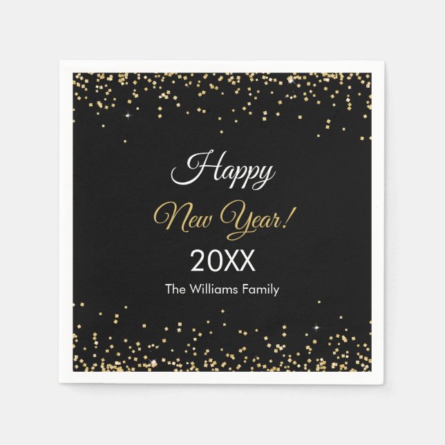 Serviette En Papier Gold Glitter Happy New Year Black Party (Devant)