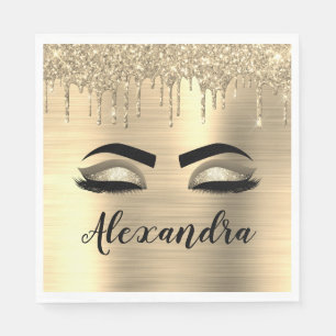 Serviette En Papier Gold Glitter Sparkle Eyelashes Monogram