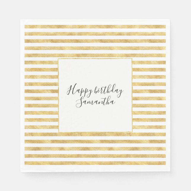 Serviette En Papier Gold Glitzy Stripes Anniversaire (Devant)