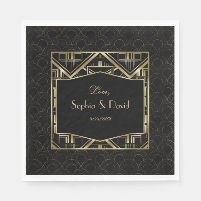 Serviette En Papier Gold Great Gatsby Art Déco Style Mariage (Devant)