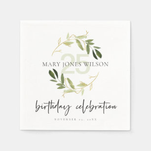 SERVIETTE EN PAPIER GOLD GREEN FOLIAGE WREATH TOUT ÂGE 25E ANNIVERSAI