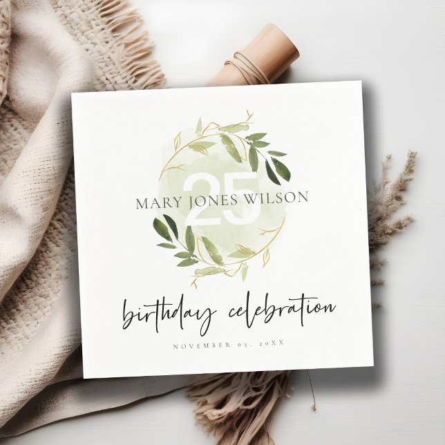 SERVIETTE EN PAPIER GOLD GREEN FOLIAGE WREATH TOUT ÂGE 25E ANNIVERSAIR (Créateur téléchargé)