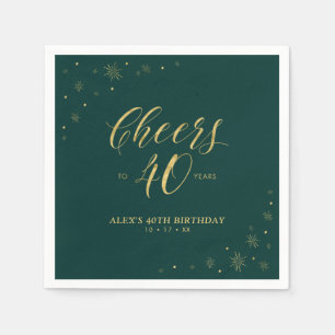 Serviette En Papier Gold & Green Modern Cheers 40e fête d'anniversaire