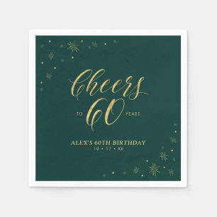 Serviette En Papier Gold & Green Modern Cheers 60e fête d'anniversaire