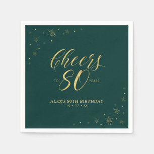 Serviette En Papier Gold & Green Modern Cheers 80e fête d'anniversaire
