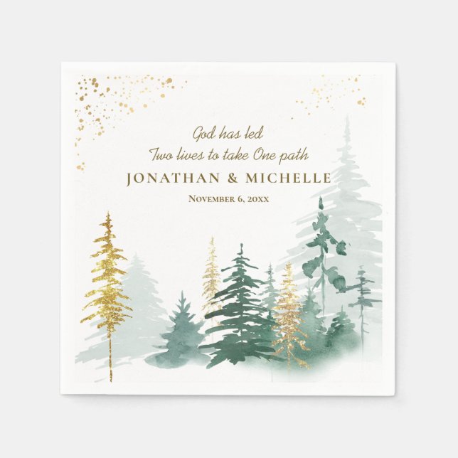 Serviette En Papier Gold Green Pine Trees Inspirationnel (Devant)