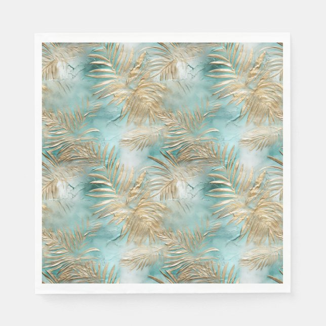 Serviette En Papier Gold Green White Feuilles tropicaux (Devant)