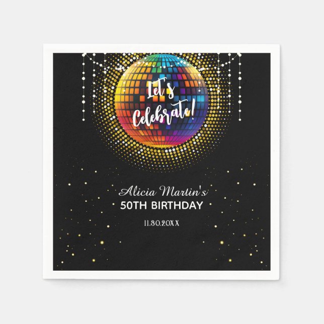 Serviette En Papier Gold Halftone Disco Ball Fêtons notre anniversaire (Devant)