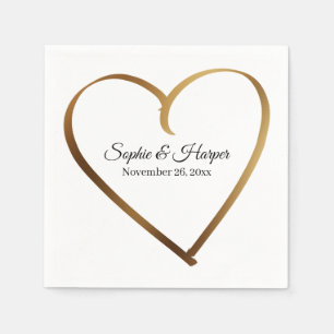 Serviette En Papier Gold Heart Around Details, sur White