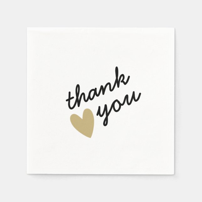Serviette En Papier Gold Heart Simple Sincere Merci (Devant)