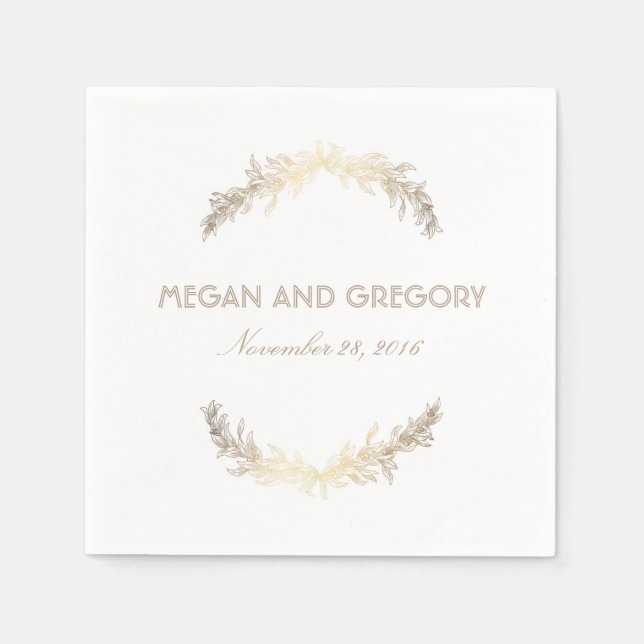 Serviette En Papier Gold Laurel Elegant Mariage blanc (Devant)