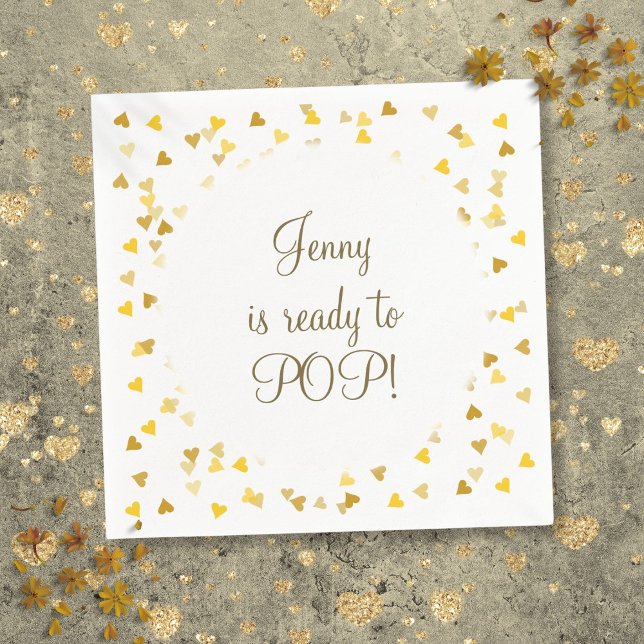 Serviette En Papier Gold Love Hearts Prêt à Pop Baby shower/Sprinkle (Gold Love Hearts Ready to Pop Baby Shower Sprinkle Napkin)